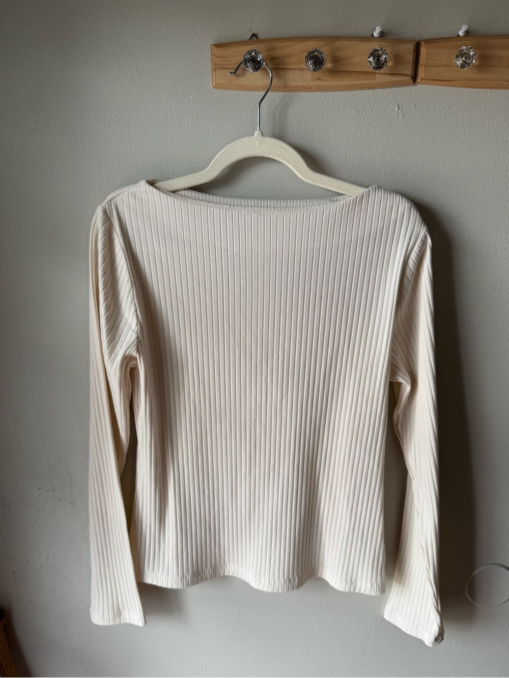 A New Day Cream Ribbed Long Sleeve Boatneck Top - Medium